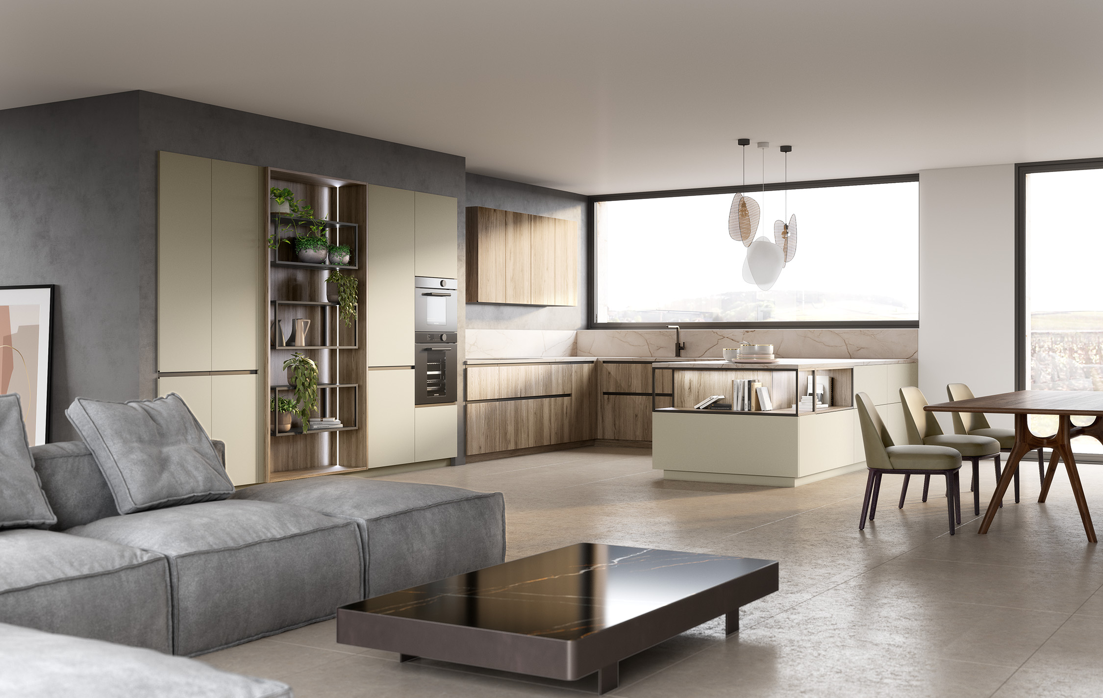 Cuisine beige et bois