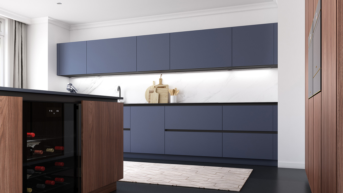 Cuisine bleue sans poignée