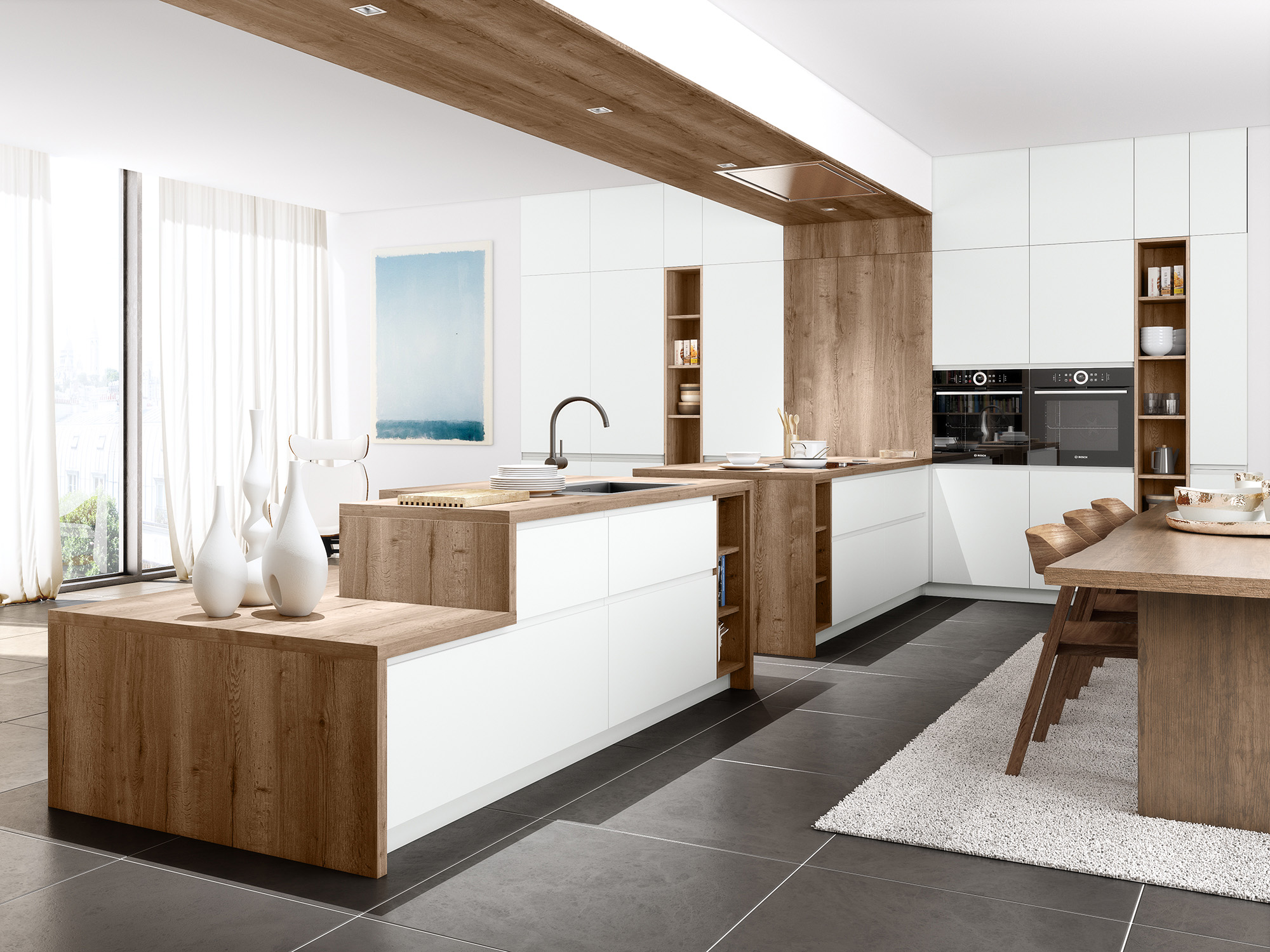 Cuisine blanche et bois