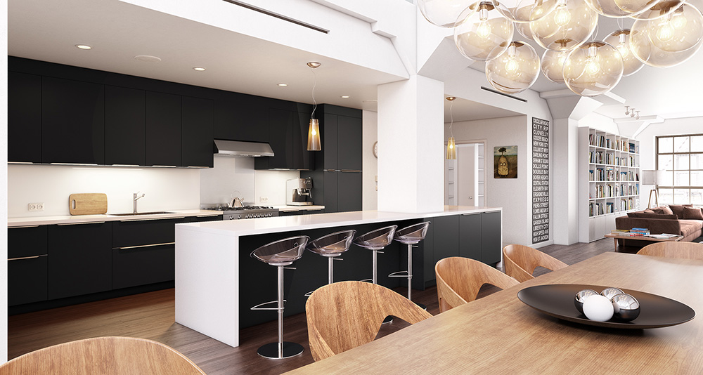 Cuisine moderne bleue et bois