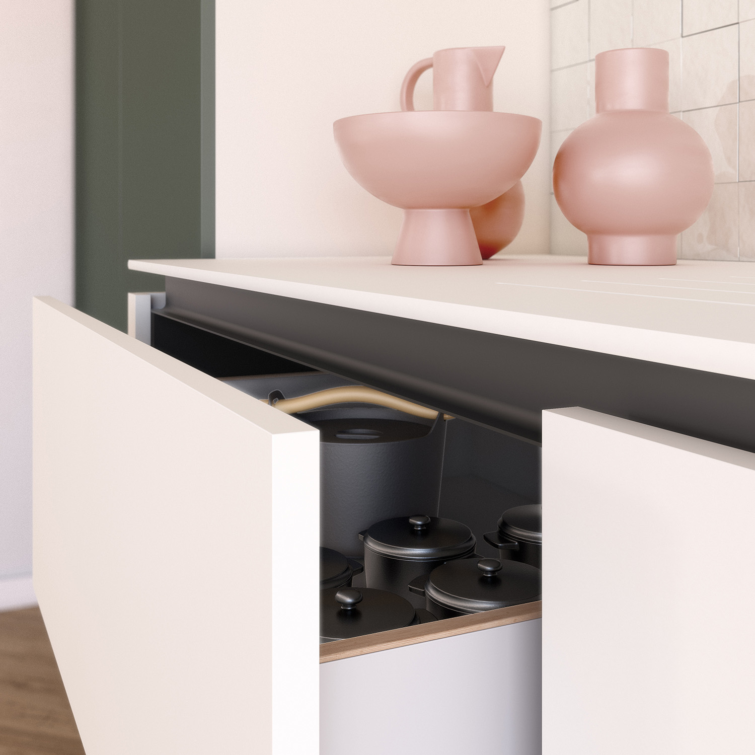 Cuisine blanche sans poignée