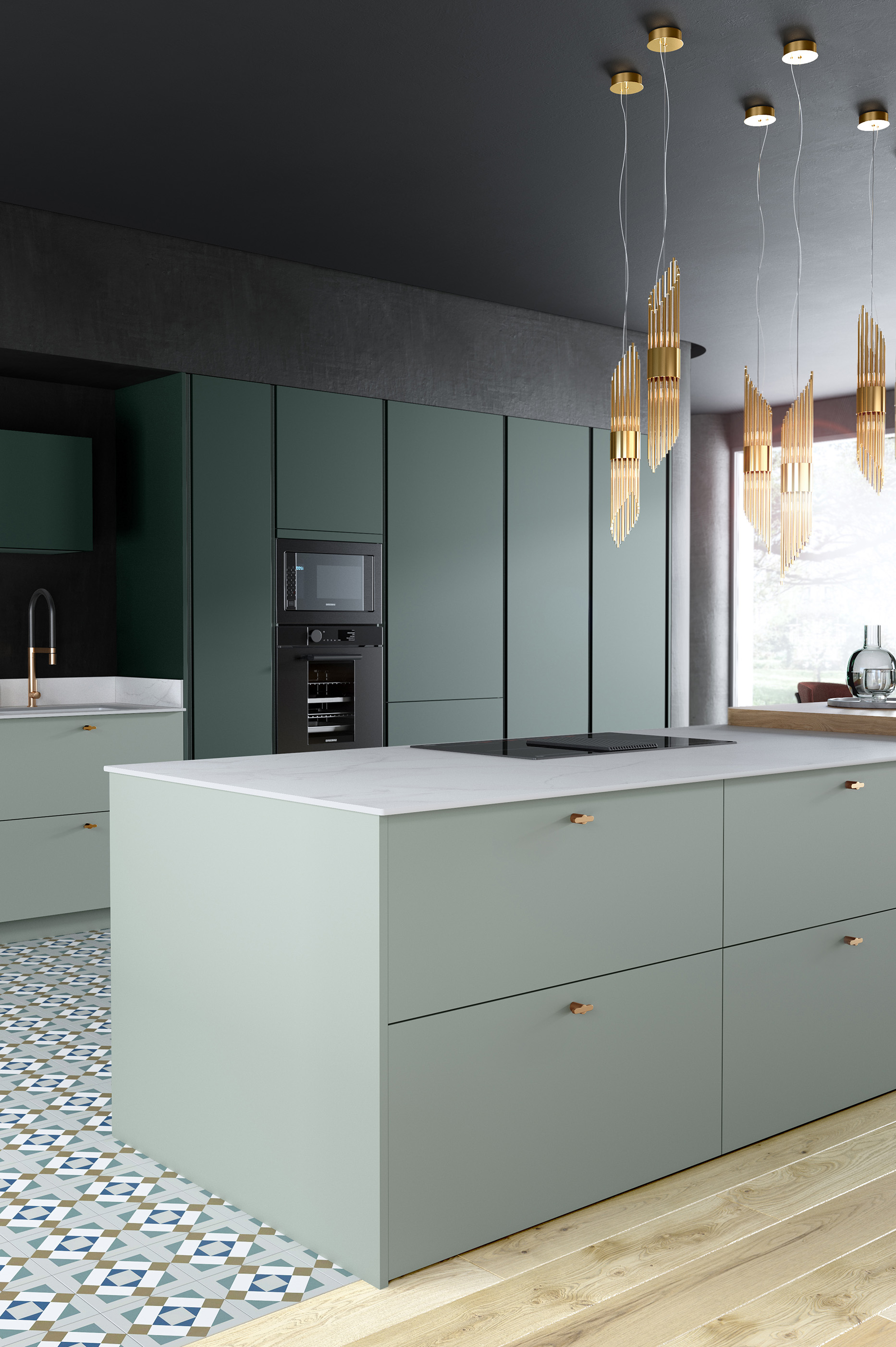 cuisine ilot central vert