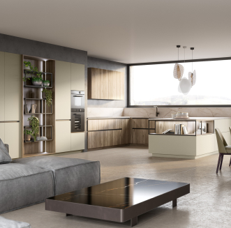 Cuisine beige et bois